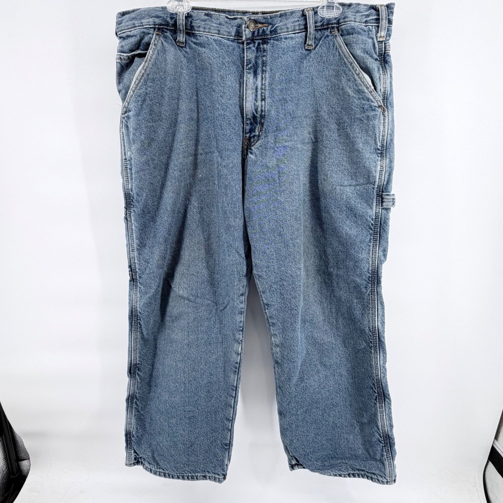 Real Blue Carpenter Jeans Mens 38x30 Blue Flannel Lined Denim Utility Pants